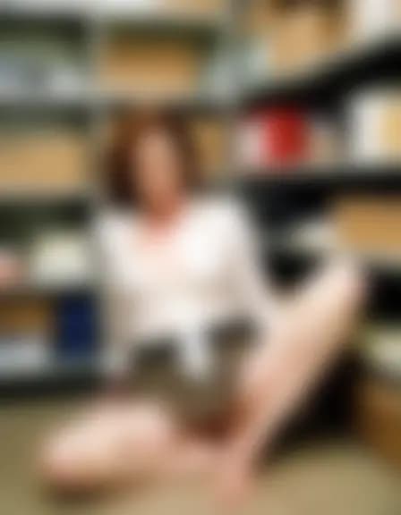 Evelyn in a cramped supply closet.